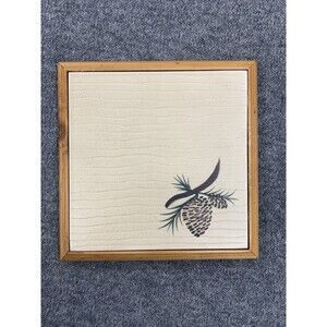Pinecone Trivet Lodge Wood & Ceramic Pine Country Design Hand Painted